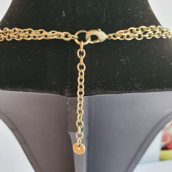 RARE Ann Taylor Loft Double Strand Necklace Green Rhinestones - Picture 6 of 7